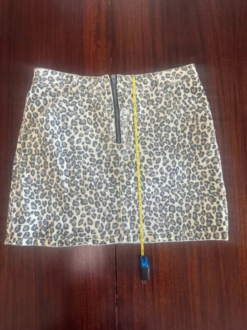 Mustard Seed Leopard Print Denim Zip Front Mini Skirt M
